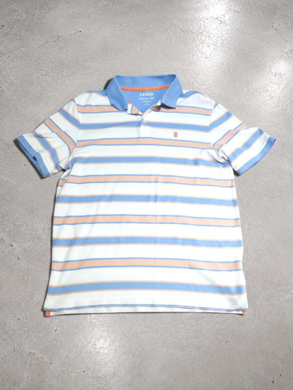 IZOD Men's Striped Polo Shirt - Blue & Orange Casual Cotton Tee, Size Medium
